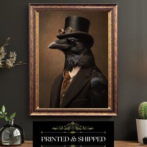Victorian Crow Gentleman Portrait Vintage Bird Art Anthropomorphic Gothic Print